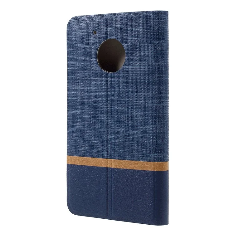 Contrast Color Leather Card Slot Case for Motorola Moto G5 Built-in Steel Sheet - Dark Blue