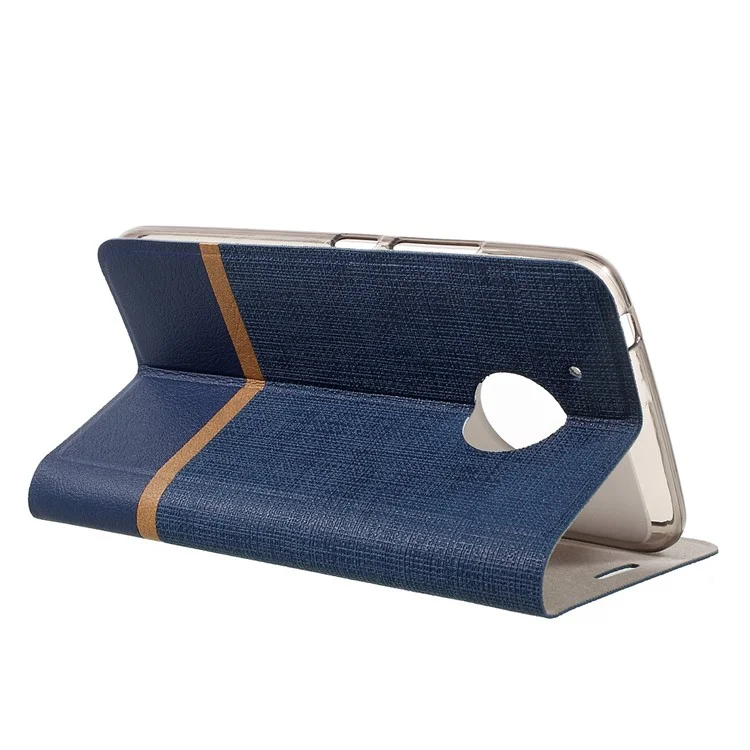 Contrast Color Leather Card Slot Case for Motorola Moto G5 Built-in Steel Sheet - Dark Blue