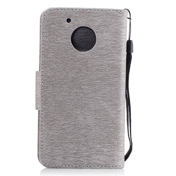Butterfly Flower Imprinted Leather Wallet Case with Lanyard for Motorola Moto G5 - Grey