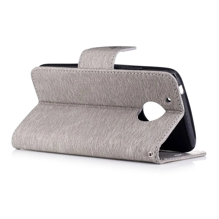 Butterfly Flower Imprinted Leather Wallet Case with Lanyard for Motorola Moto G5 - Grey