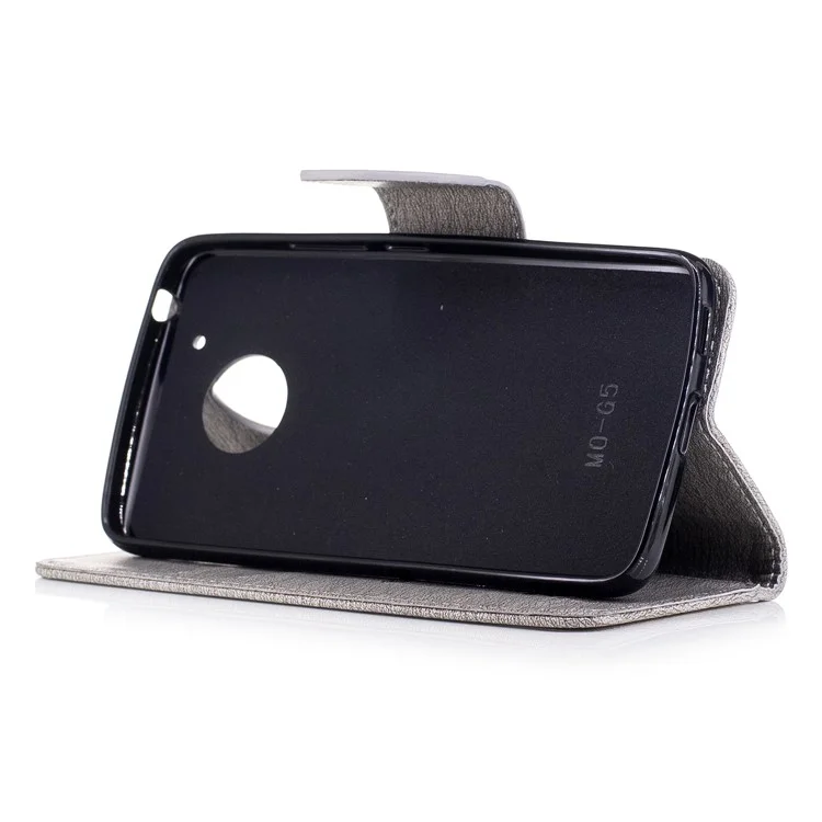 Butterfly Flower Imprinted Leather Wallet Case with Lanyard for Motorola Moto G5 - Grey