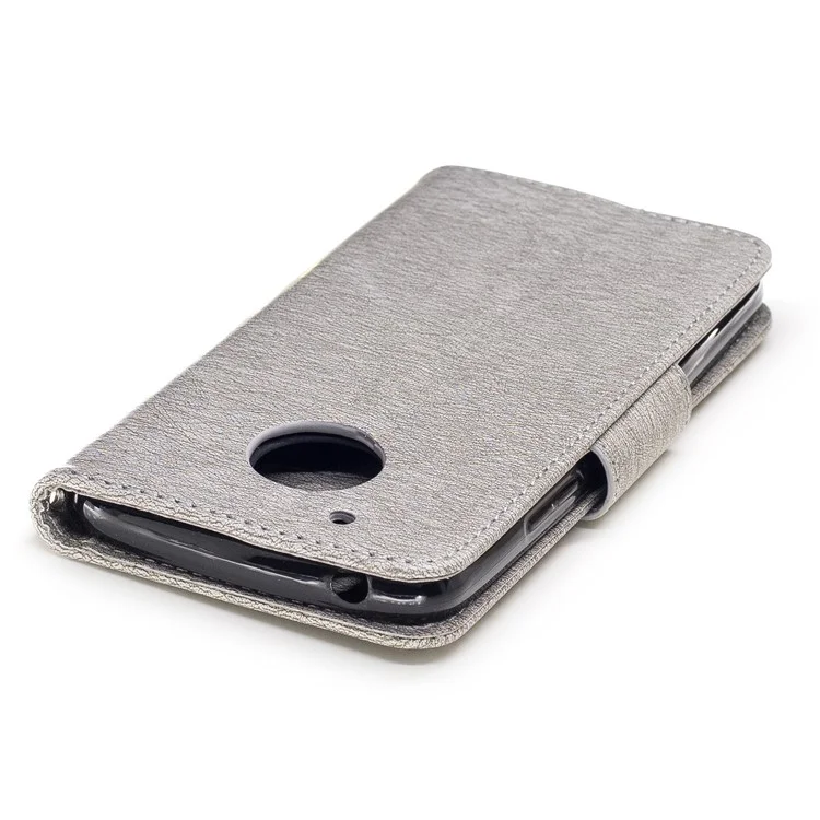 Butterfly Flower Imprinted Leather Wallet Case with Lanyard for Motorola Moto G5 - Grey