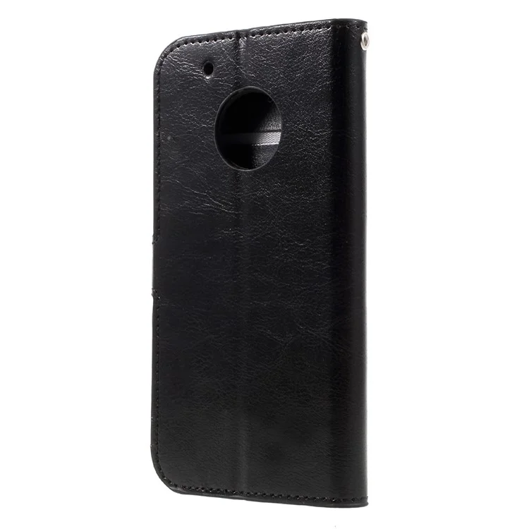 Crazy Horse ID/Credit Card Slots Leather Case with Lanyard for Motorola Moto G5 - Black