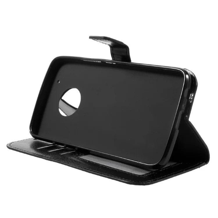 Crazy Horse ID/Credit Card Slots Leather Case with Lanyard for Motorola Moto G5 - Black