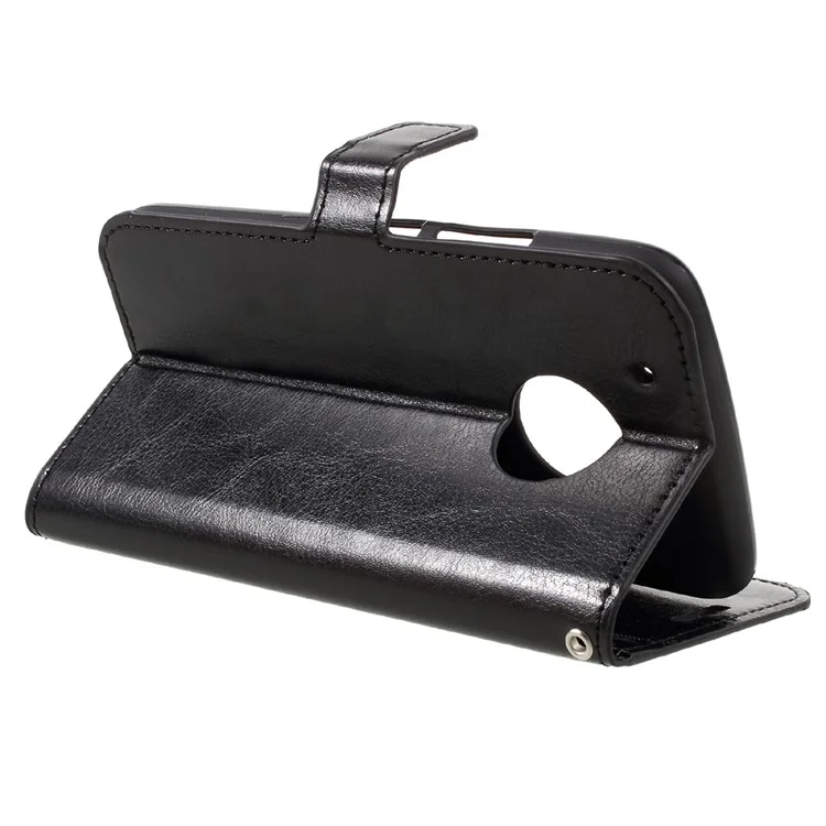 Crazy Horse ID/Credit Card Slots Leather Case with Lanyard for Motorola Moto G5 - Black