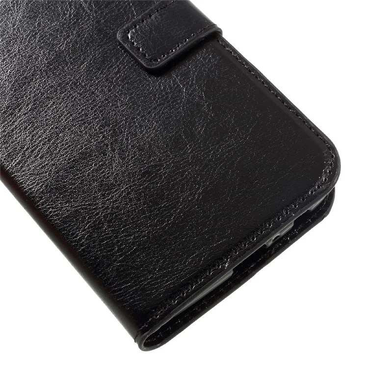 Crazy Horse ID/Credit Card Slots Leather Case with Lanyard for Motorola Moto G5 - Black