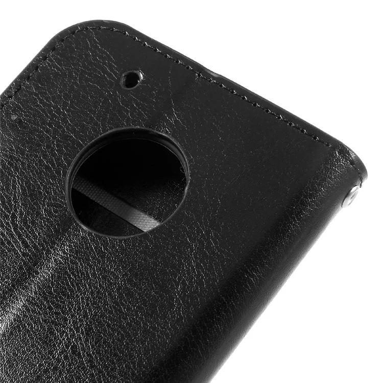 Crazy Horse ID/Credit Card Slots Leather Case with Lanyard for Motorola Moto G5 - Black