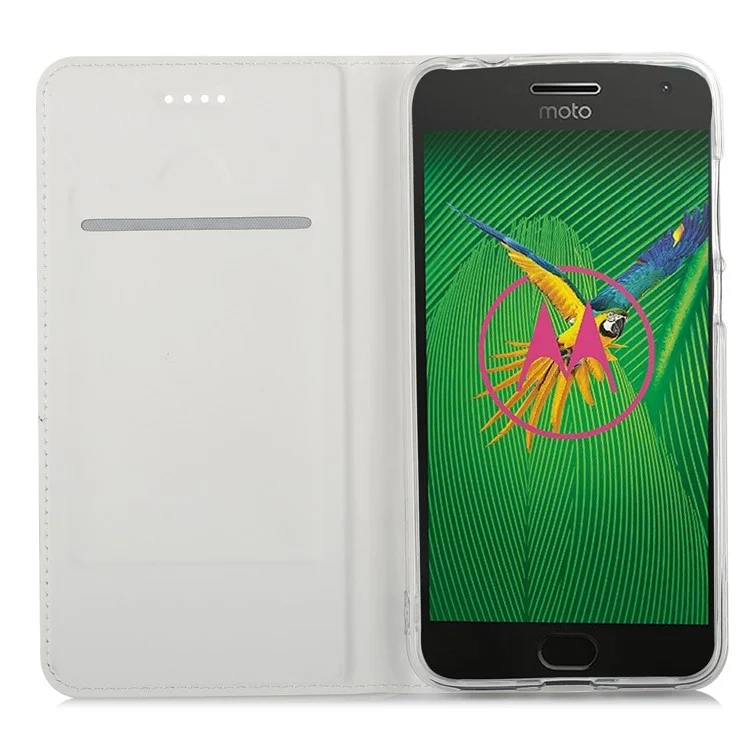 PU Leather Folio Flip Stand Case for Motorola Moto G5 - White