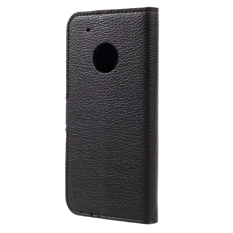 Litchi Skin Wallet Leather Stand Phone Case for Motorola Moto G5 Plus - Black