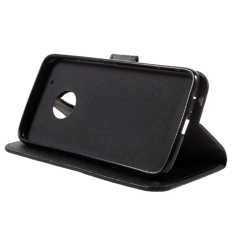 Litchi Skin Wallet Leather Stand Phone Case for Motorola Moto G5 Plus - Black
