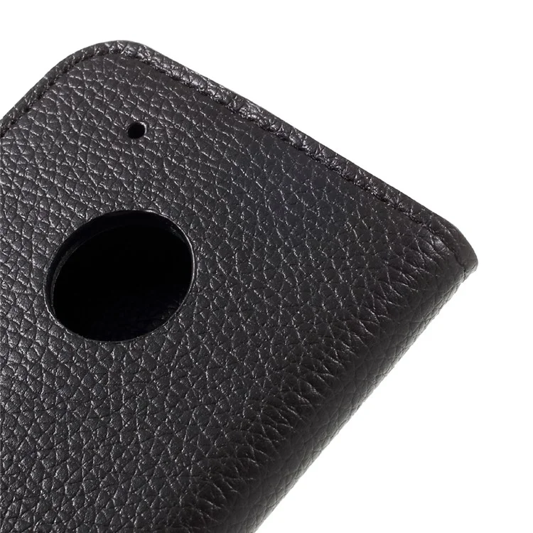 Litchi Skin Wallet Leather Stand Phone Case for Motorola Moto G5 Plus - Black