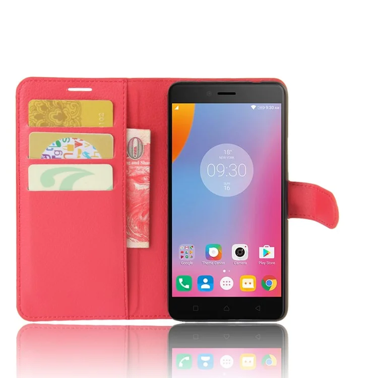 Wallet Stand Litchi Texture Leather Phone Shell for Lenovo K6 Note - Red