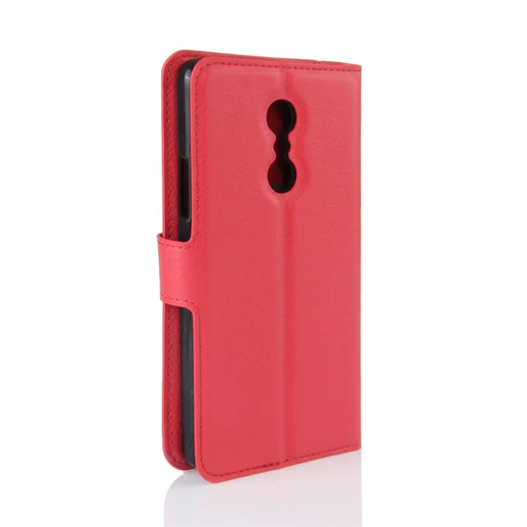 Wallet Stand Litchi Texture Leather Phone Shell for Lenovo K6 Note - Red