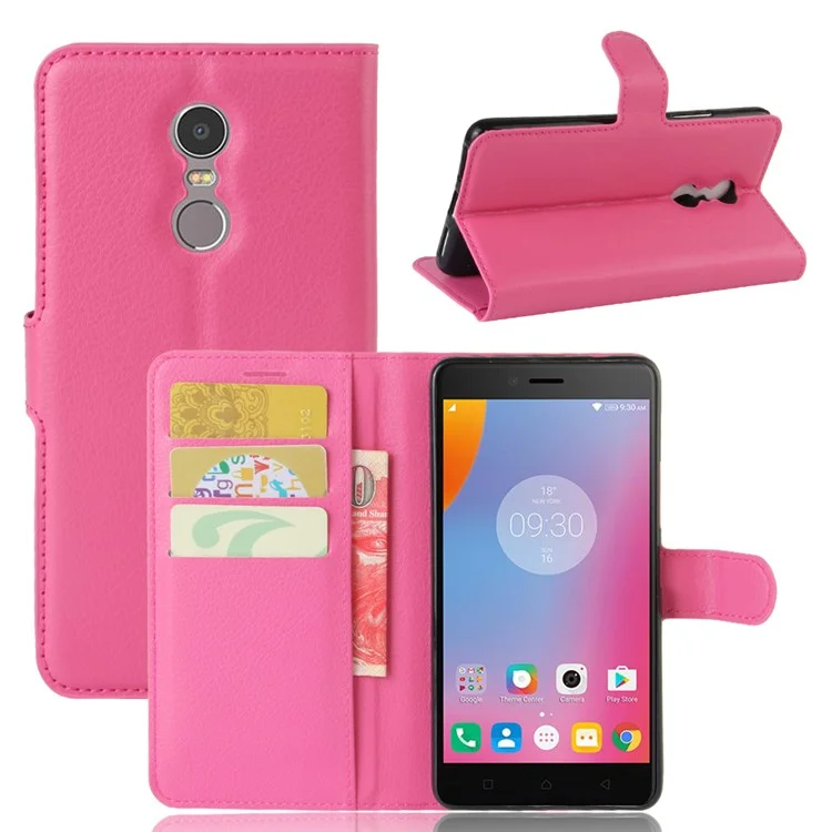Litchi Grain Flip Leather Wallet Stand Phone Cover for Lenovo K6 Note - Rose