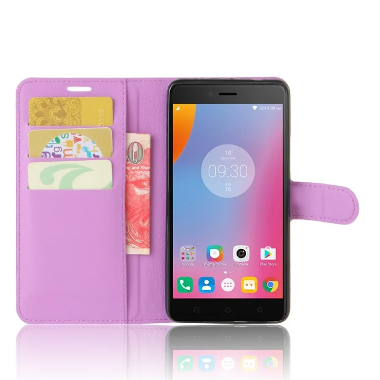 Wallet Stand Leather Litchi Texture Phone Case for Lenovo K6 Note - Purple