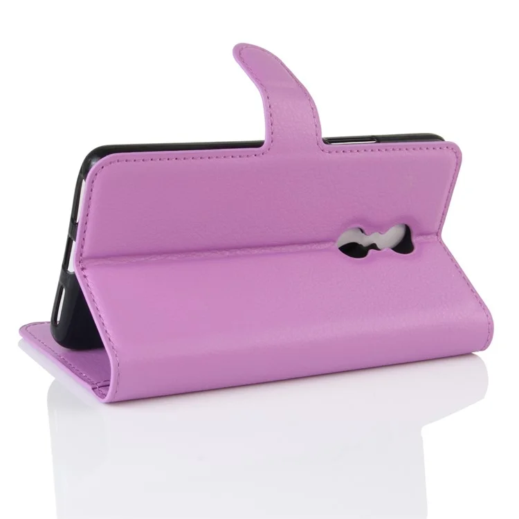 Wallet Stand Leather Litchi Texture Phone Case for Lenovo K6 Note - Purple