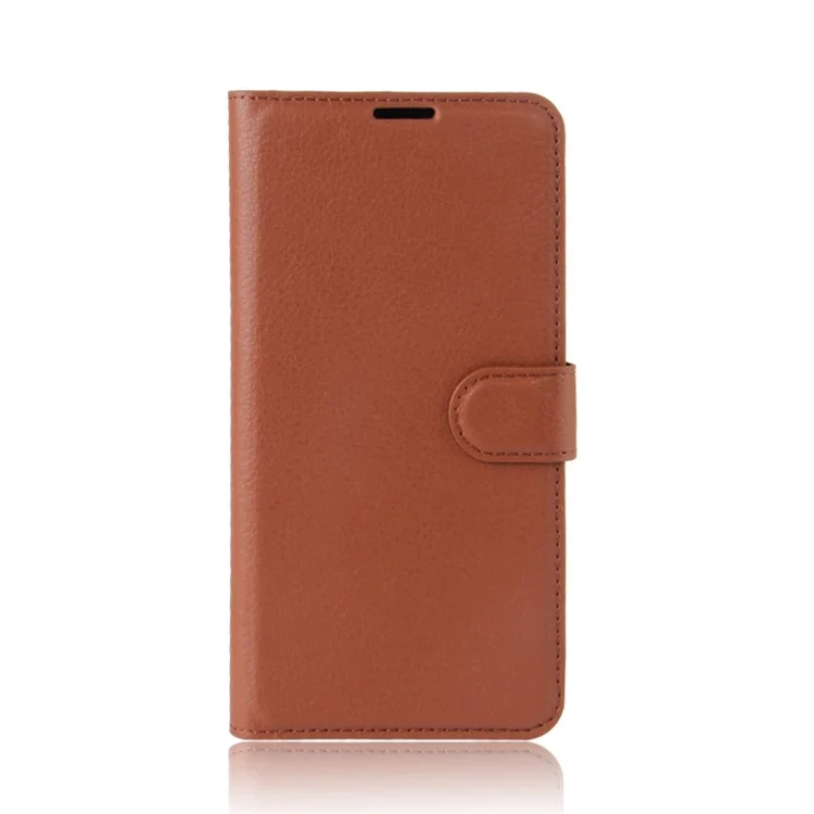 Litchi Grain Leather Wallet Stand Phone Accessory Cover for Lenovo K6 Note - Brown