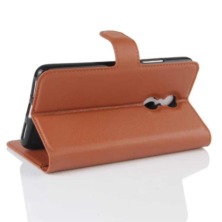 Litchi Grain Leather Wallet Stand Phone Accessory Cover for Lenovo K6 Note - Brown