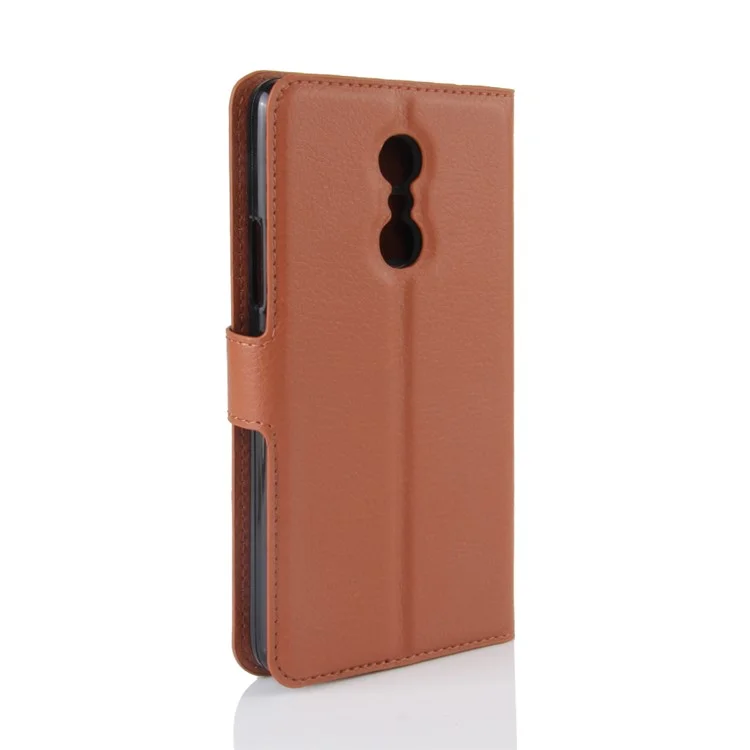 Litchi Grain Leather Wallet Stand Phone Accessory Cover for Lenovo K6 Note - Brown