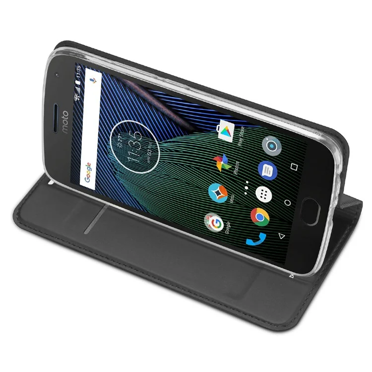 DUX DUCIS Skin Pro Series Leather Card Holder Phone Case for Motorola Moto G5 - Dark Grey