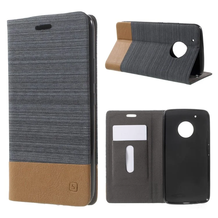 Bi-color Canvas Leather Card Holder Phone Case for Motorola Moto G5 Plus - Dark Grey
