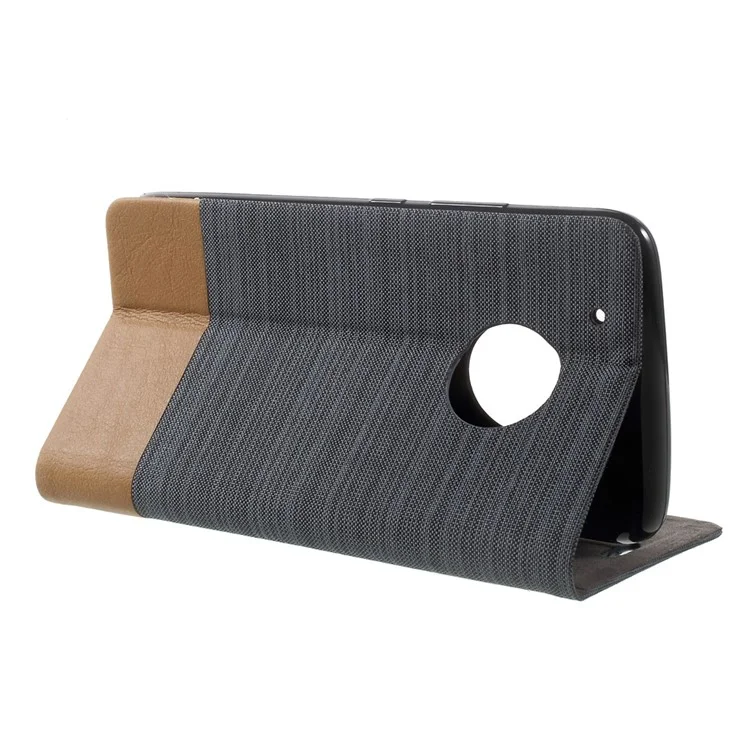 Bi-color Canvas Leather Card Holder Phone Case for Motorola Moto G5 Plus - Dark Grey