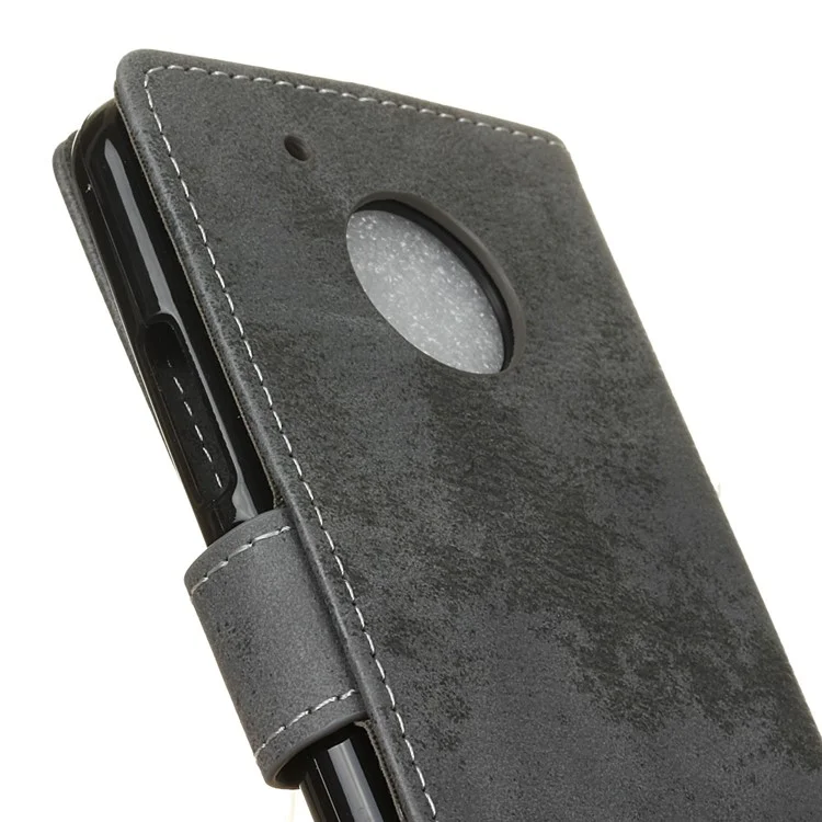Vintage Style Leather Wallet Cell Phone Case for Motorola Moto G5 - Grey
