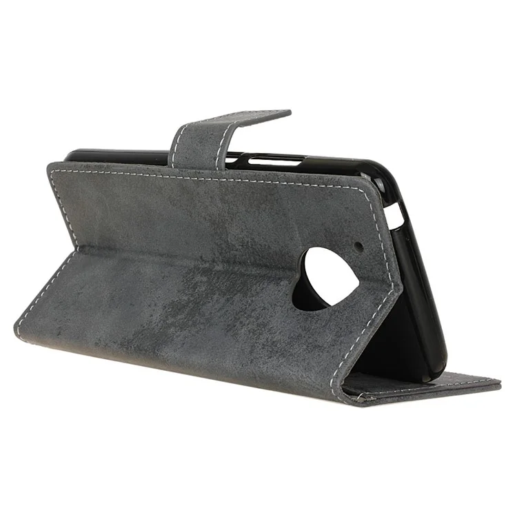 Vintage Style Leather Wallet Cell Phone Case for Motorola Moto G5 - Grey