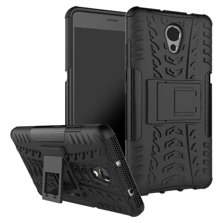 For Lenovo P2 Tyre Pattern 2-in-1 Kickstand PC + TPU Hybrid Case Cover - Black