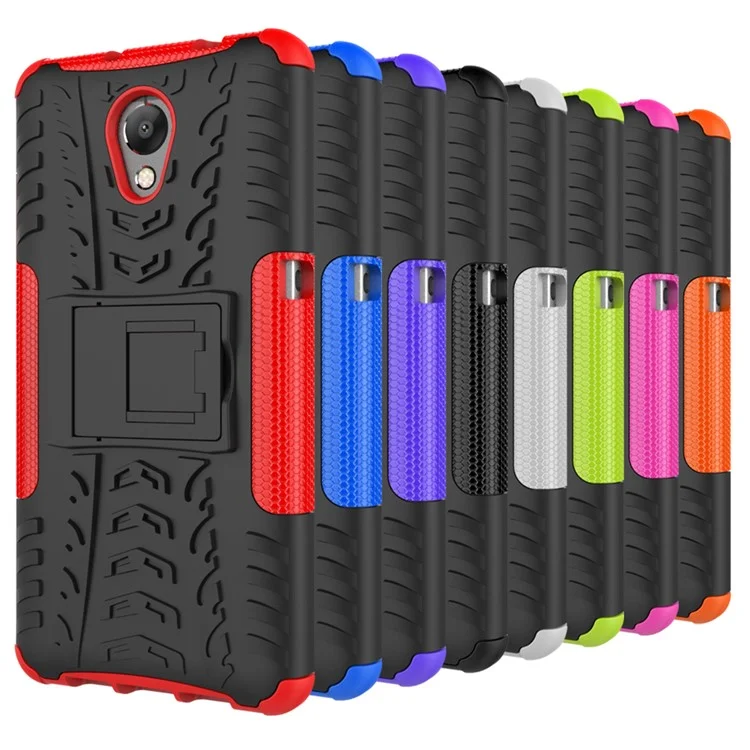 For Lenovo P2 Tyre Pattern 2-in-1 Kickstand PC + TPU Hybrid Case Cover - Black