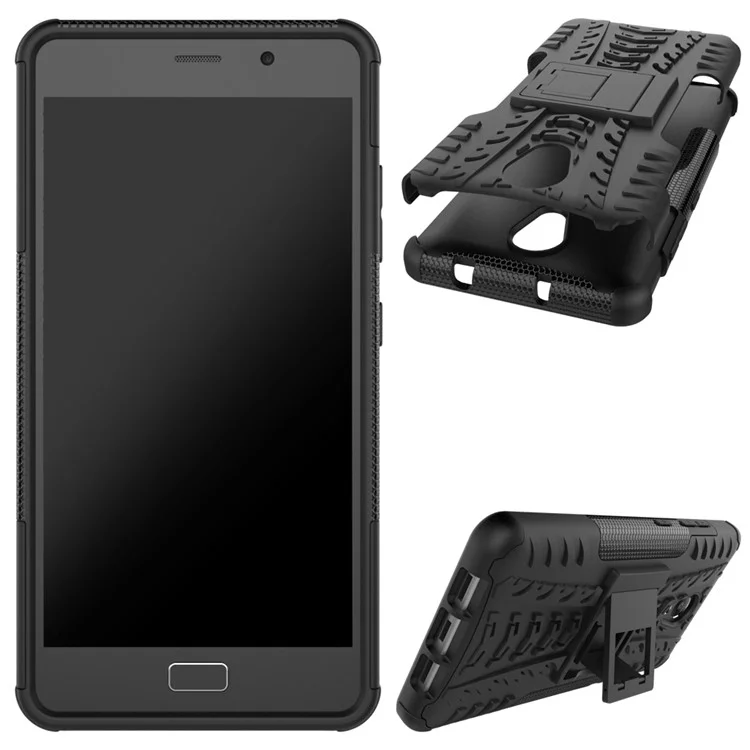 For Lenovo P2 Tyre Pattern 2-in-1 Kickstand PC + TPU Hybrid Case Cover - Black