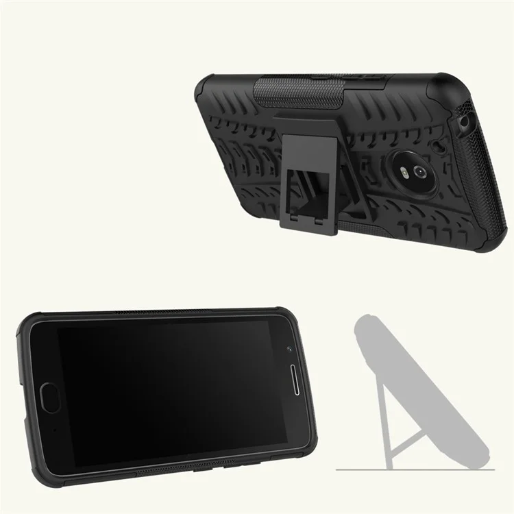 For Motorola Moto G5 Tyre Pattern Kickstand PC + TPU Back Case Accessory - Black