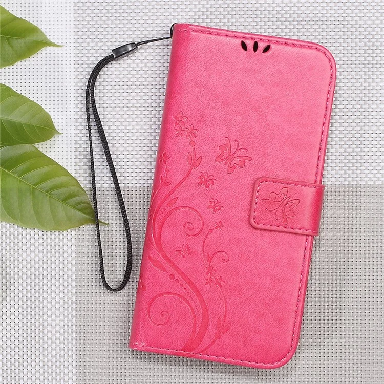 Butterfly Flowers Pattern Leather Wallet Case for Motorola Moto G5 - Rose