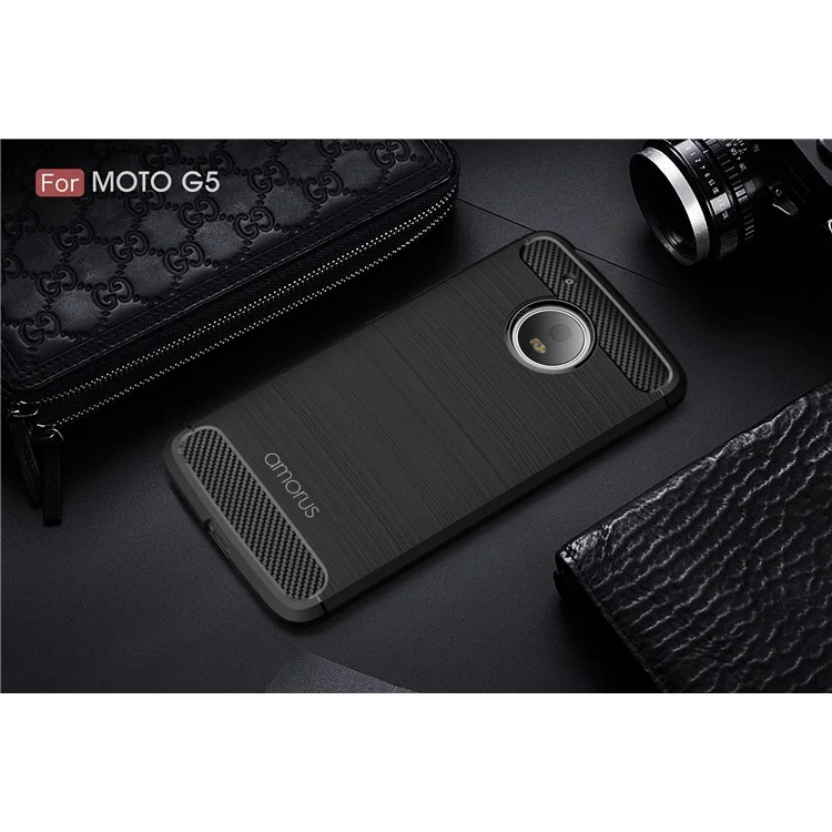 AMORUS Carbon Fibre Brushed TPU Case for Motorola Moto G5 - Black