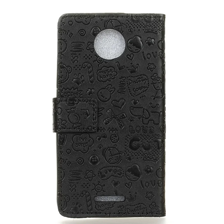Cartoon Graffiti Card Holder Leather Phone Case for Motorola Moto C Plus - Black