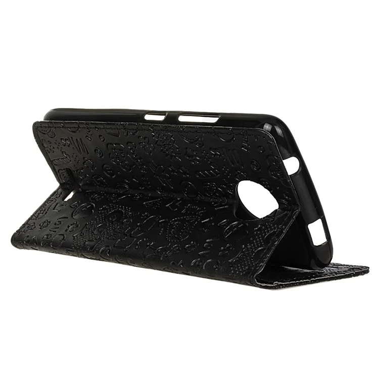 Cartoon Graffiti Card Holder Leather Phone Case for Motorola Moto C Plus - Black