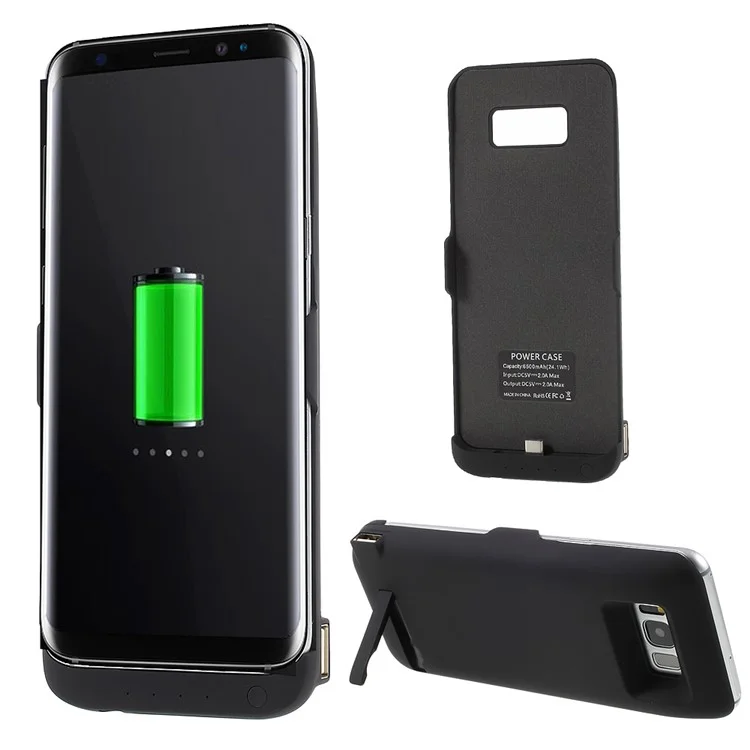 5500mAh External Battery Charger Cover with USB Output & Kickstand for Samsung Galaxy S8 G950 - Black