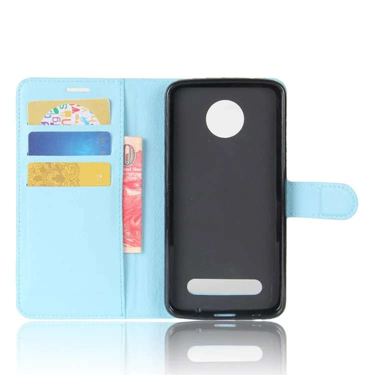 Litchi Skin Wallet Leather Cell Phone Case for Motorola Moto Z2 Play - Baby Blue
