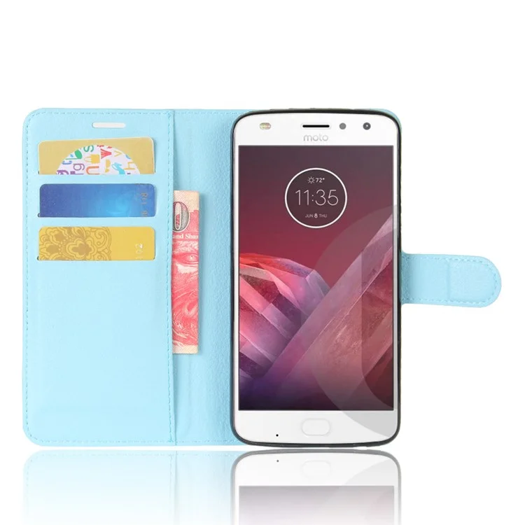 Litchi Skin Wallet Leather Cell Phone Case for Motorola Moto Z2 Play - Baby Blue