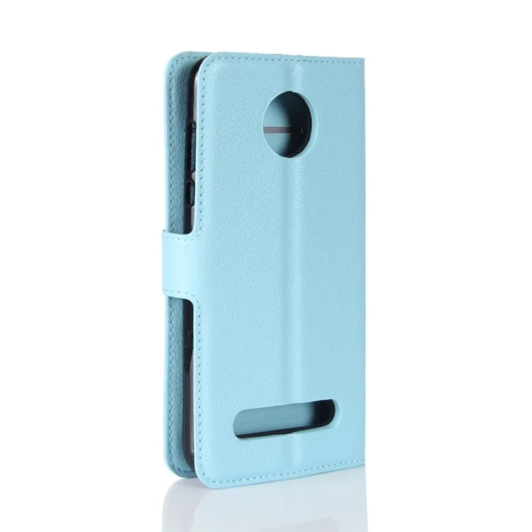 Litchi Skin Wallet Leather Cell Phone Case for Motorola Moto Z2 Play - Baby Blue
