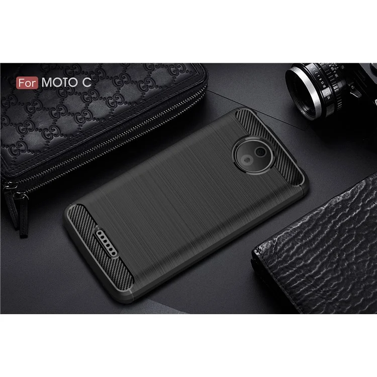 Carbon Fibre Brushed TPU Case for Motorola Moto C - Black