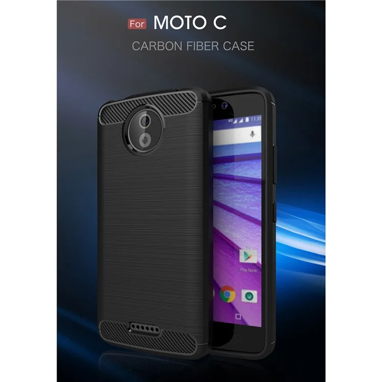 Carbon Fibre Brushed TPU Case for Motorola Moto C - Black