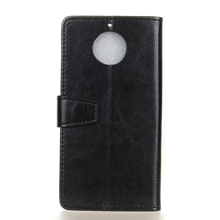 For Motorola Moto G5S Crazy Horse Wallet Leather Stand Cover - Black