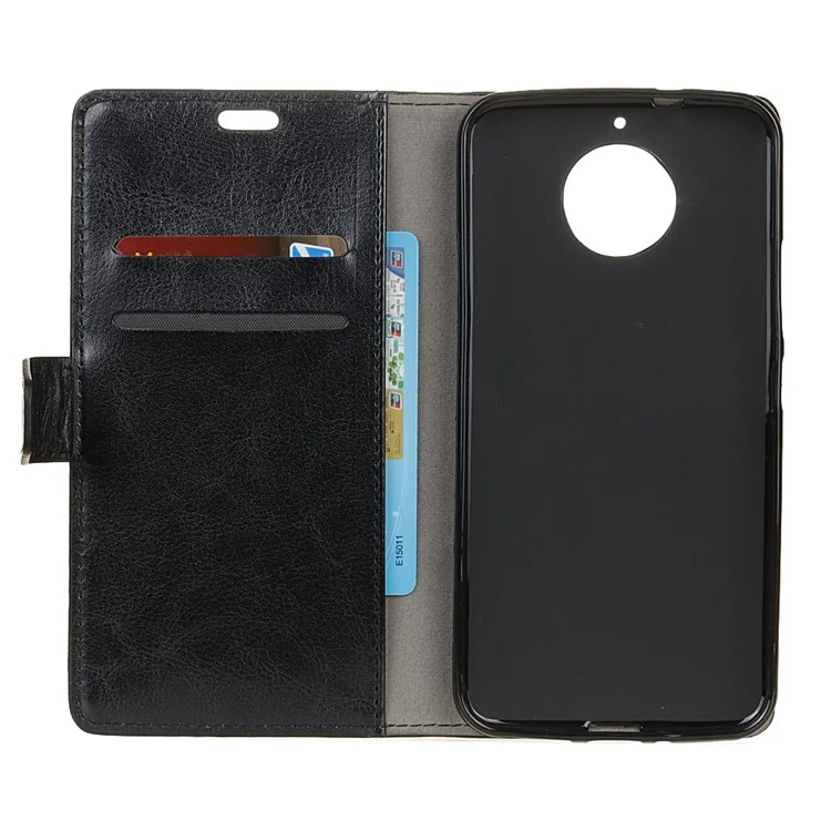 For Motorola Moto G5S Crazy Horse Wallet Leather Stand Cover - Black