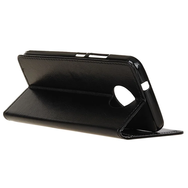 For Motorola Moto G5S Crazy Horse Wallet Leather Stand Cover - Black