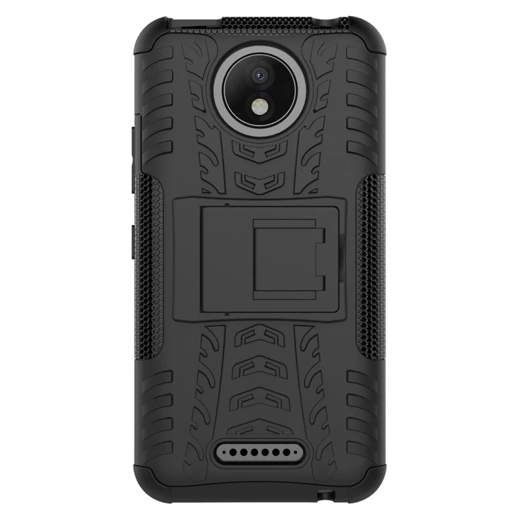 For Motorola Moto C Plus 2-in-1 Tyre Pattern Kickstand Combo Casing  (PC + TPU) - Black