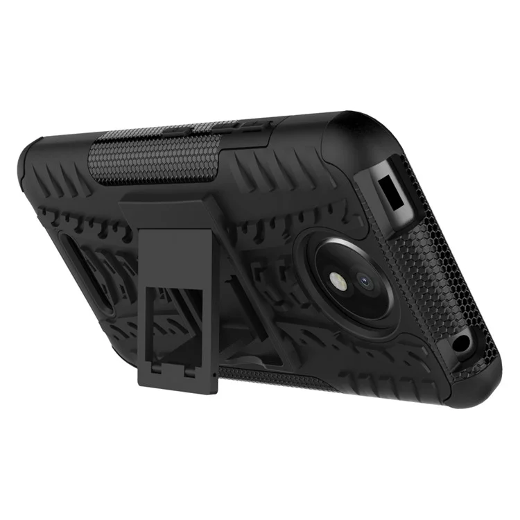 For Motorola Moto C Plus 2-in-1 Tyre Pattern Kickstand Combo Casing  (PC + TPU) - Black