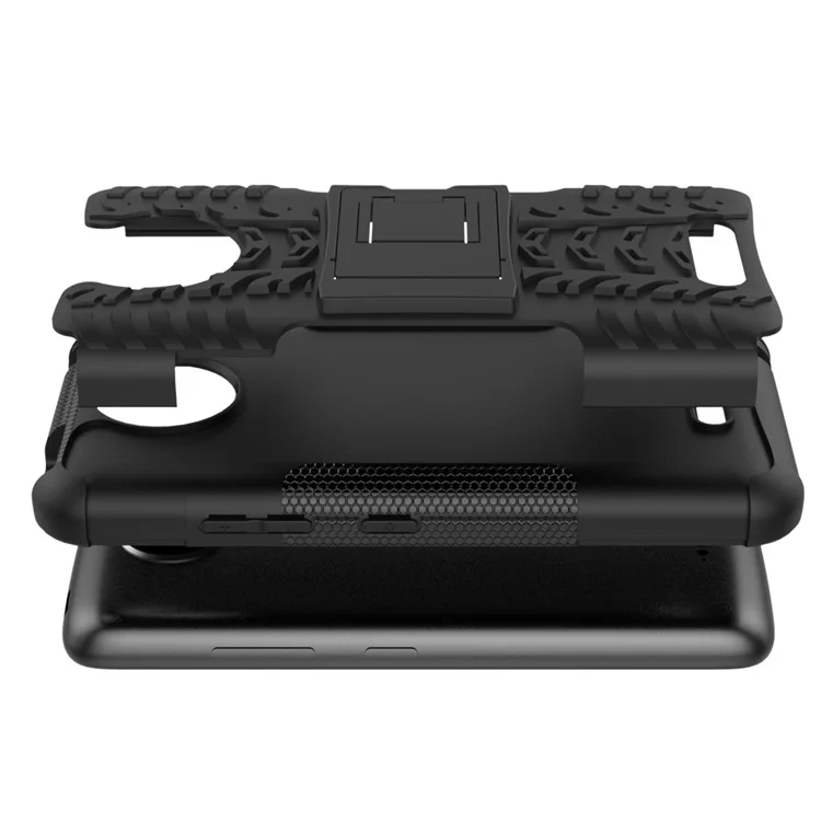 For Motorola Moto C Plus 2-in-1 Tyre Pattern Kickstand Combo Casing  (PC + TPU) - Black