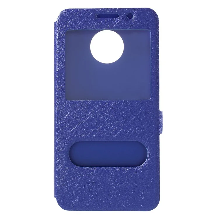 Silk Texture Dual Window Stand Leather Phone Case for Motorola Moto E4 Plus EU Version - Blue