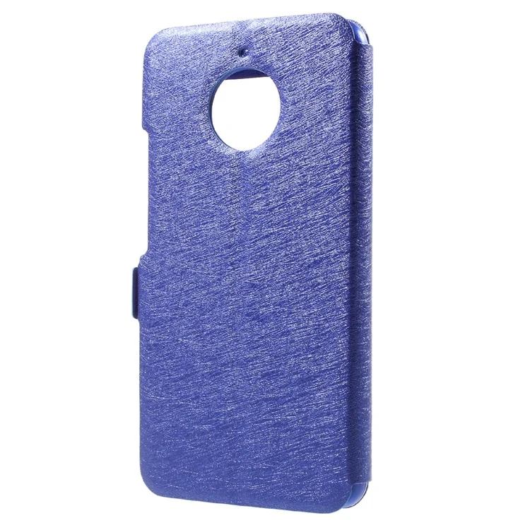 Silk Texture Dual Window Stand Leather Phone Case for Motorola Moto E4 Plus EU Version - Blue